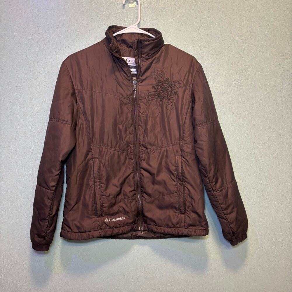 Columbia Women’s Mocha Brown Embroidered Puffer Jacket Size Small - Picture 1 of 13